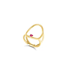 Oval Shape Ring With Dot - Gold Fuchsia