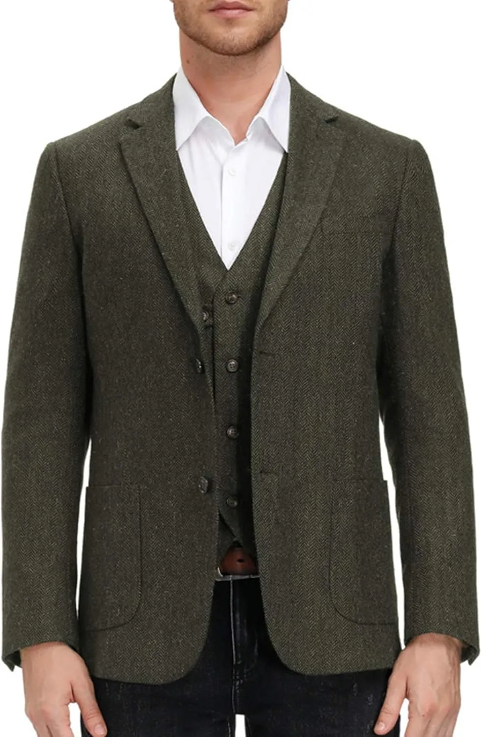 PJ PAUL JONES Men's Herringbone Tweed Blazer British Wool Blend Sport Coat Jacket