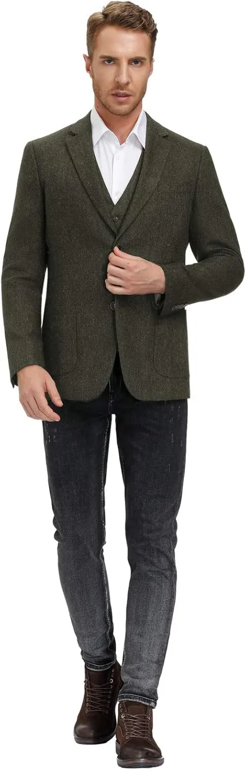 PJ PAUL JONES Men's Herringbone Tweed Blazer British Wool Blend Sport Coat Jacket