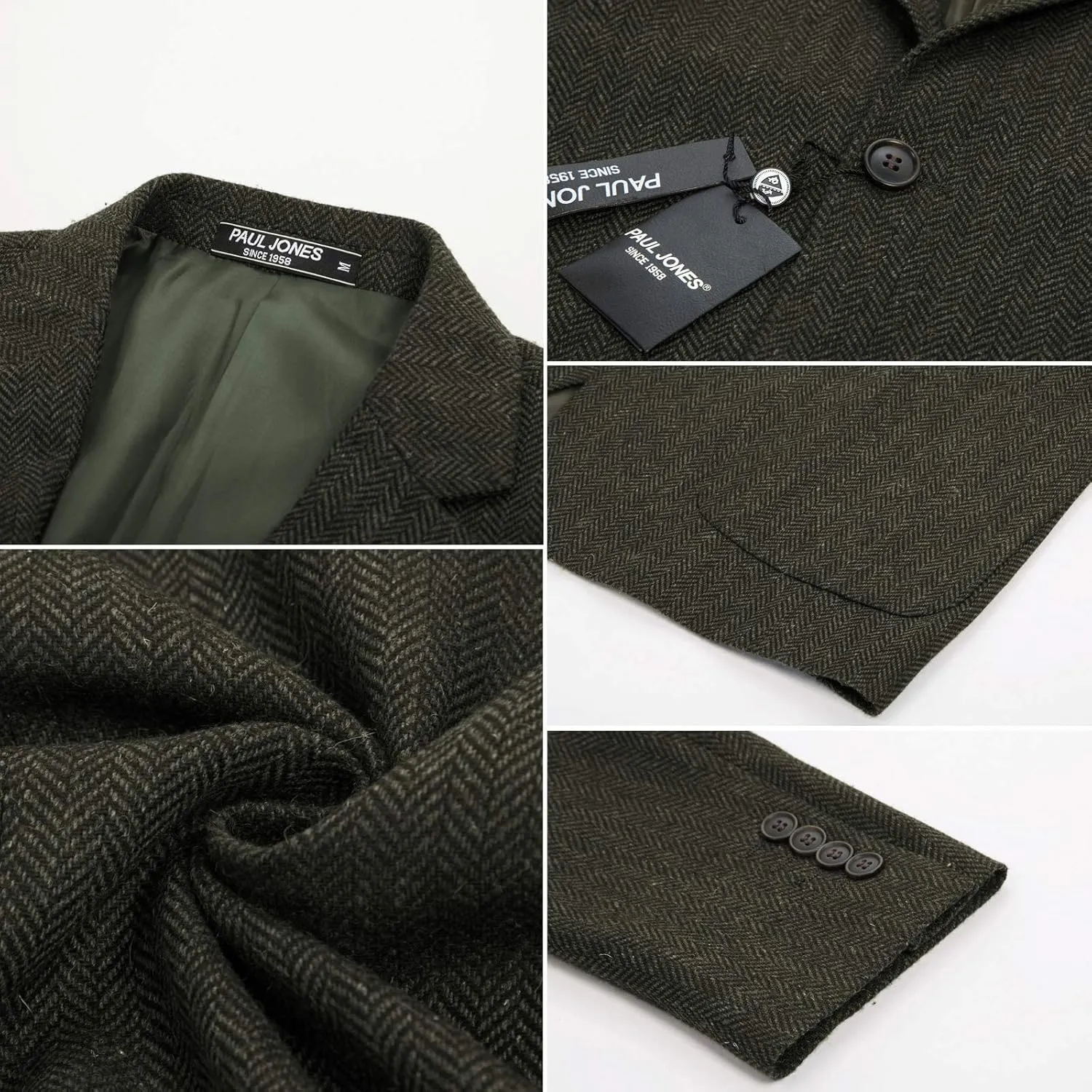 PJ PAUL JONES Men's Herringbone Tweed Blazer British Wool Blend Sport Coat Jacket