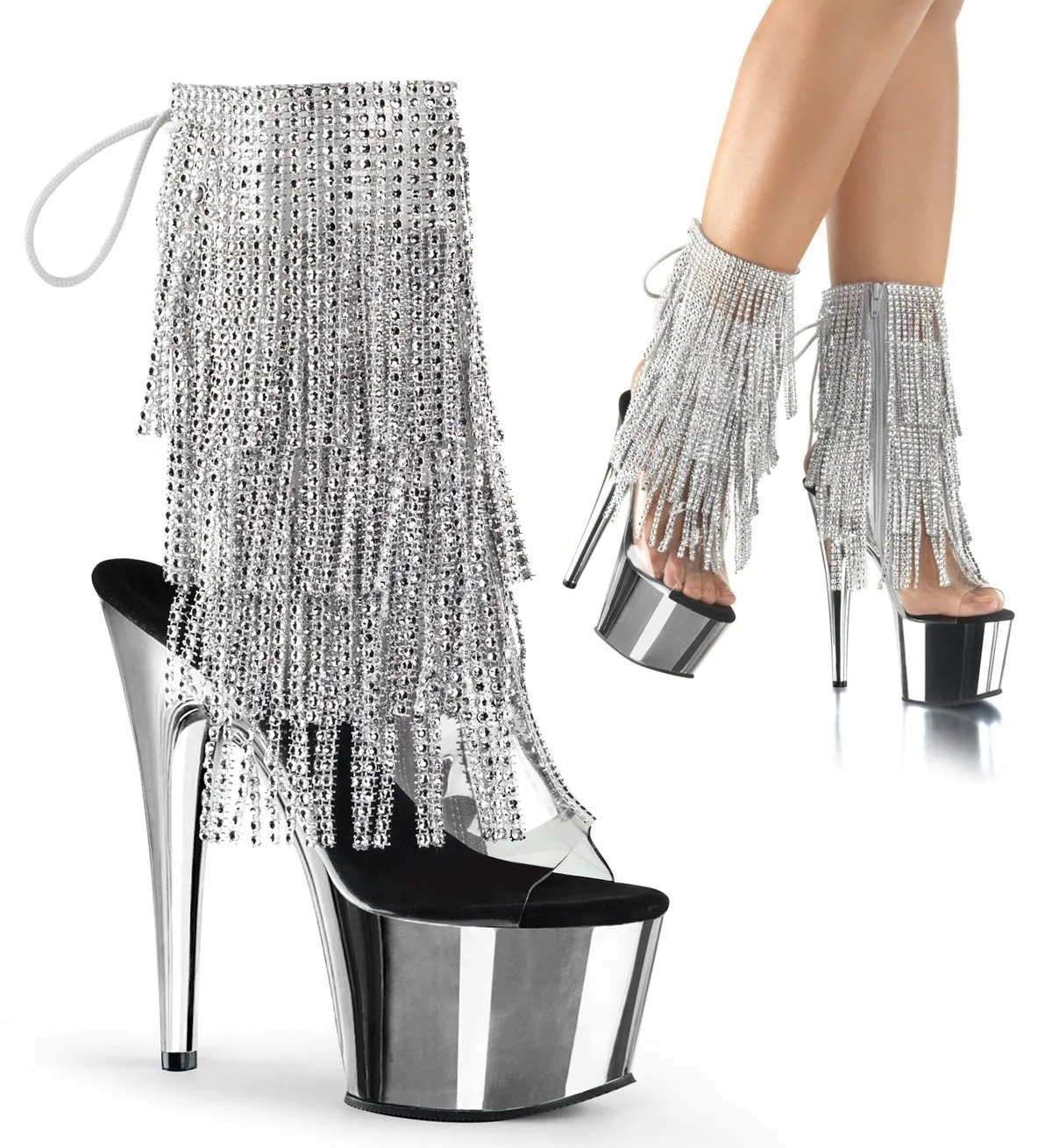 Pleaser Adore 1017RSF Womens 7" Heel, Platform Back Lace Peep-Toe Ankle Boots