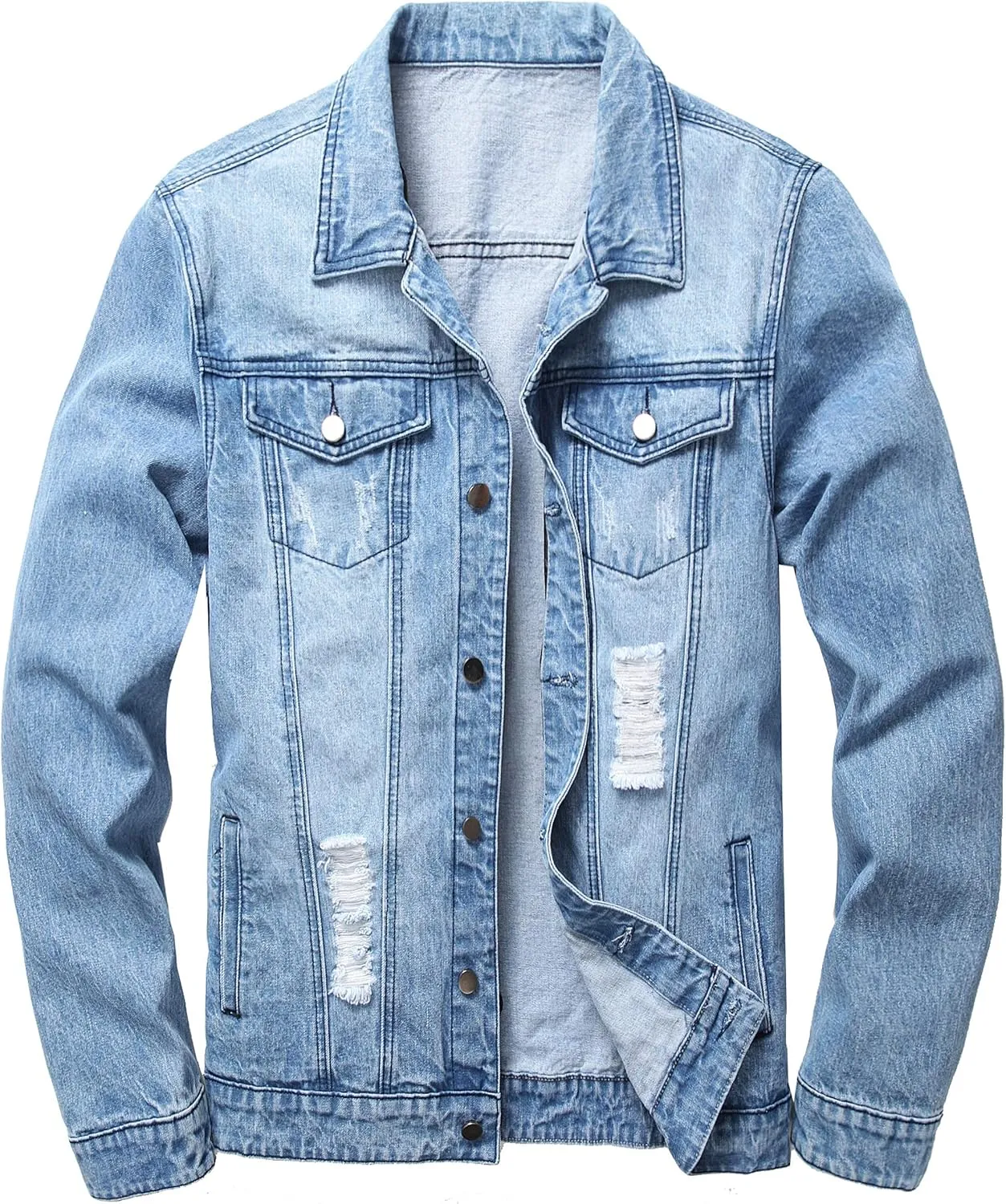 QIMYUM Jean Jacket For Men, Distressed Slim Denim Jacket