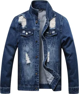 QIMYUM Jean Jacket For Men, Distressed Slim Denim Jacket