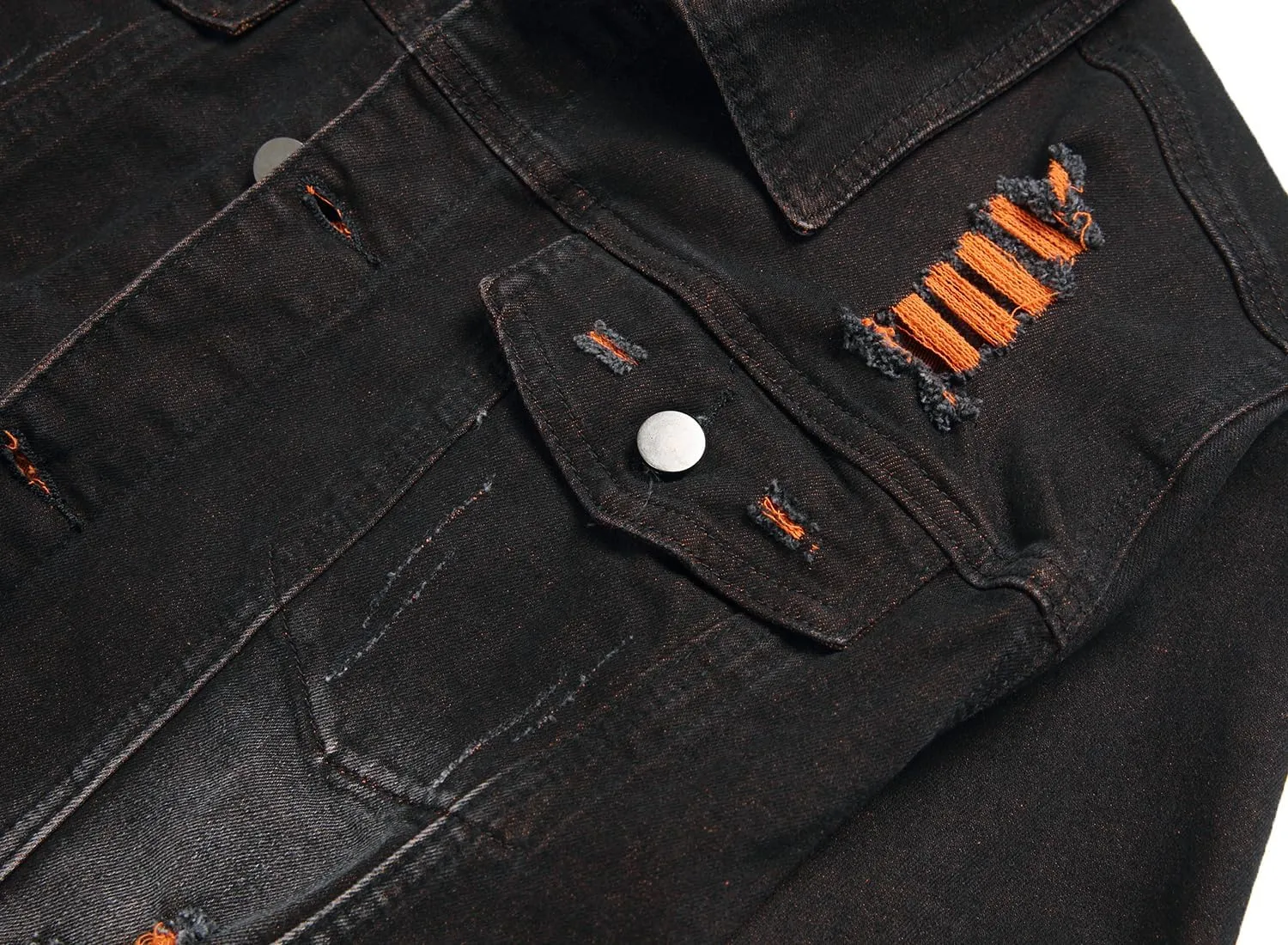 RANMCC Jean Jacket for Men Slim Fit Ripped Denim Jacket Coat
