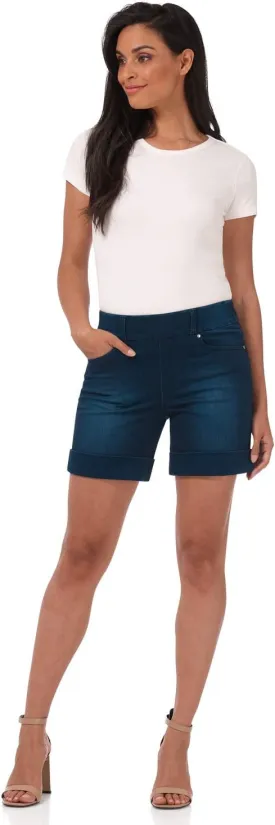 Rekucci Secret Figure Denim Women's 6 inch Pull-On Chic Cuffed Jean Short
