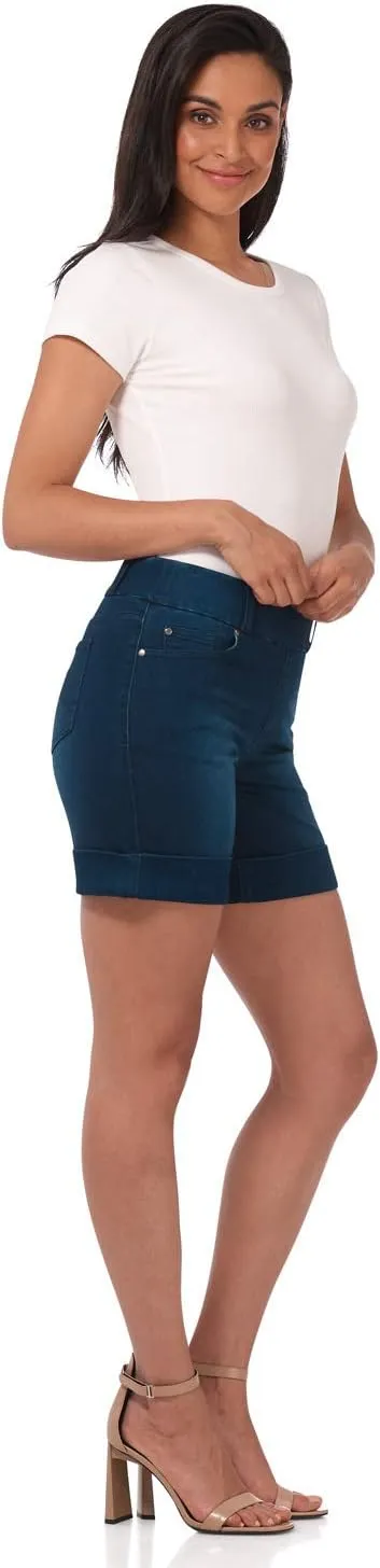 Rekucci Secret Figure Denim Women's 6 inch Pull-On Chic Cuffed Jean Short