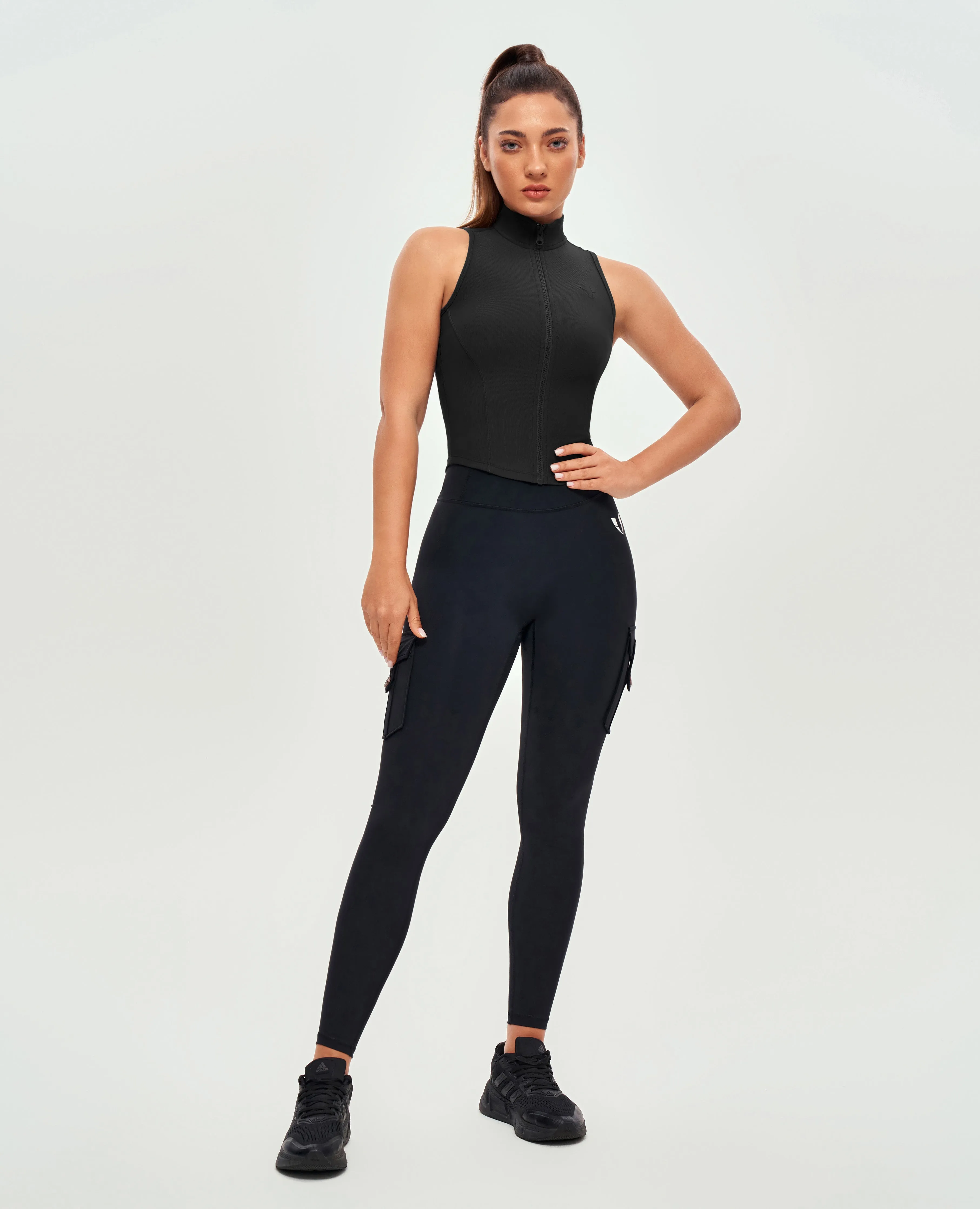 Ribbed Zip Up Tank - Black