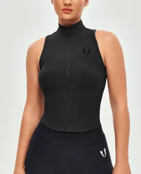 Ribbed Zip Up Tank - Black