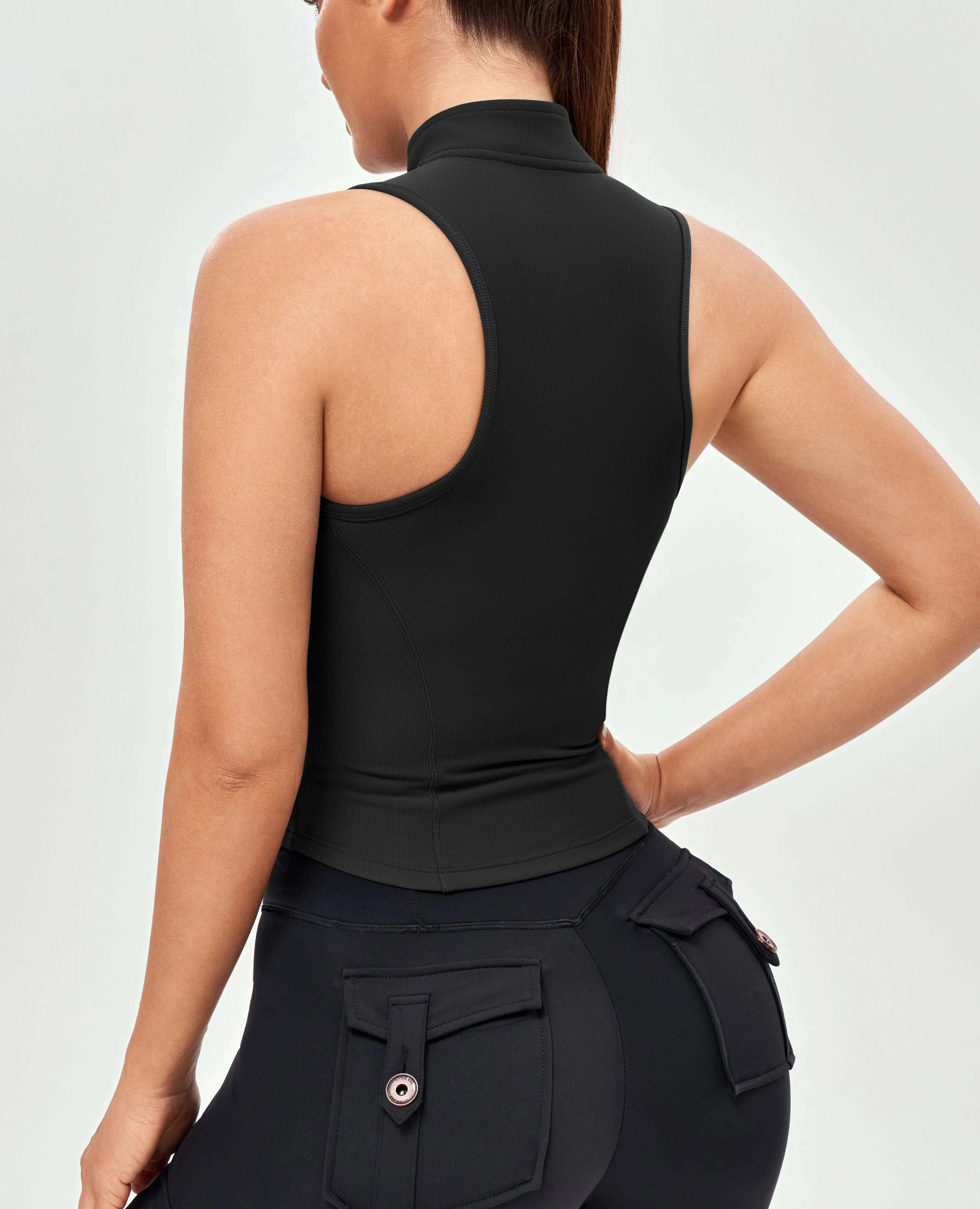 Ribbed Zip Up Tank - Black
