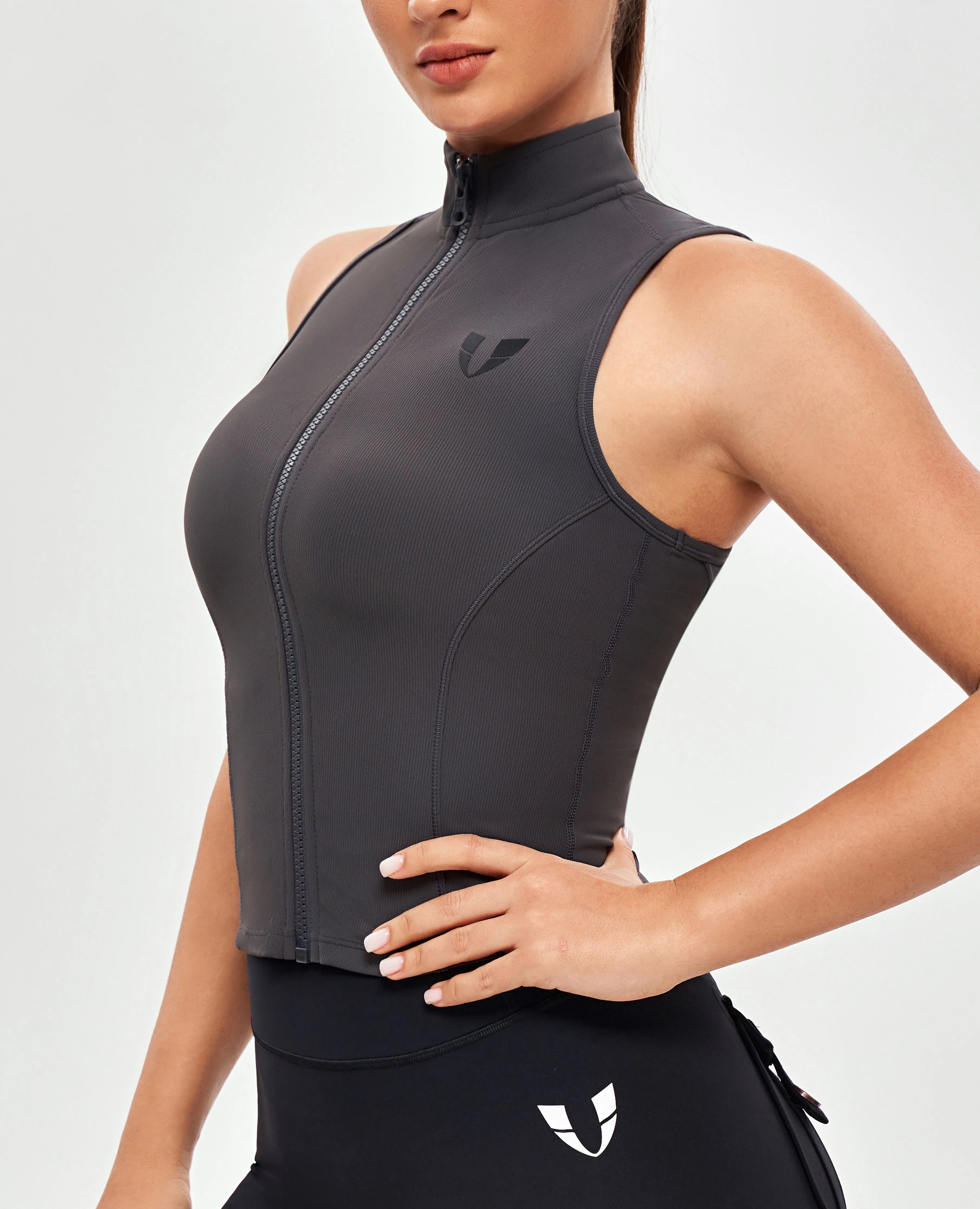 Ribbed Zip Up Tank - Graphite Gray