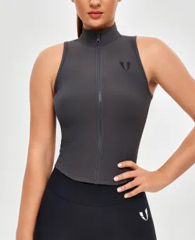 Ribbed Zip Up Tank - Graphite Gray