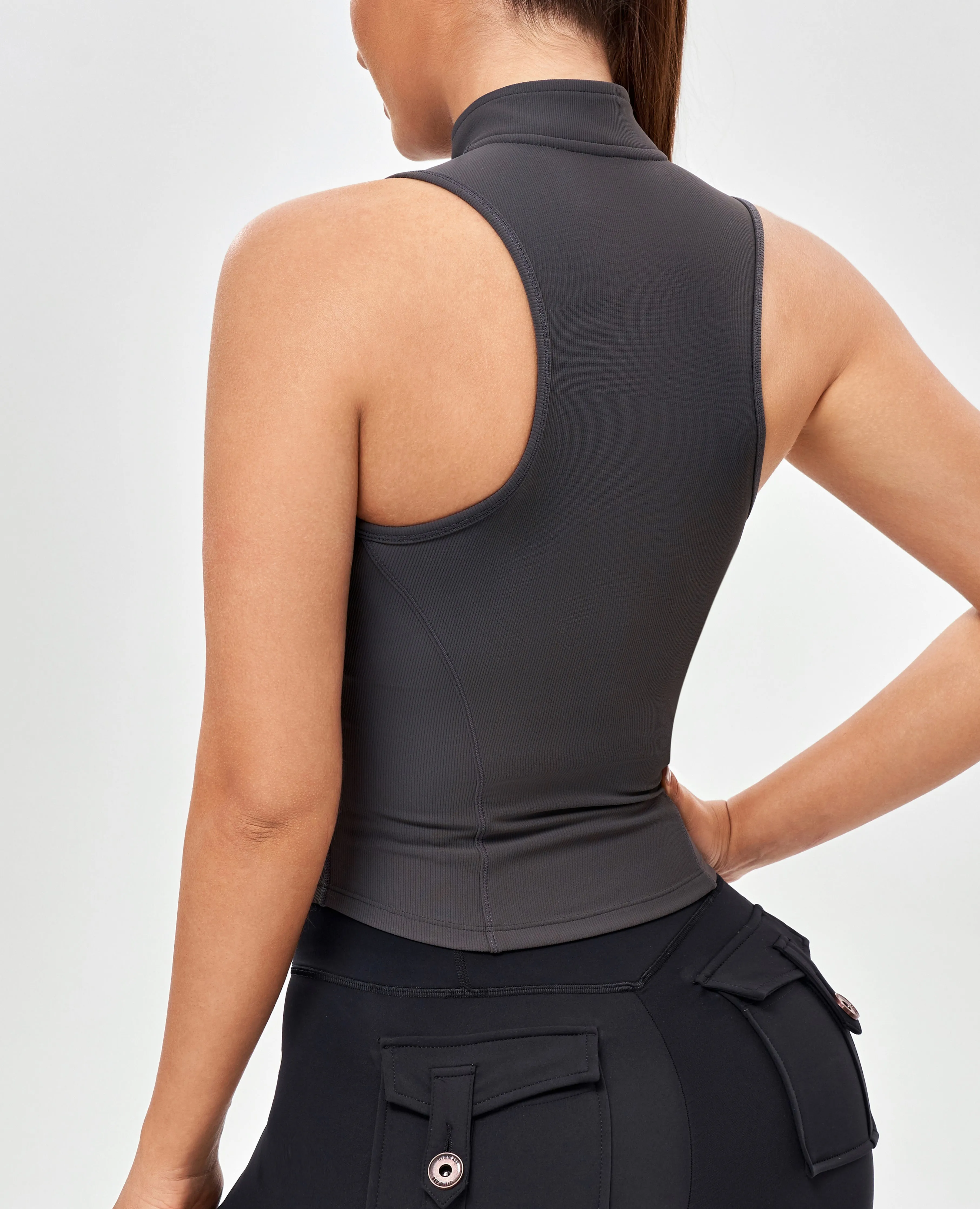 Ribbed Zip Up Tank - Graphite Gray