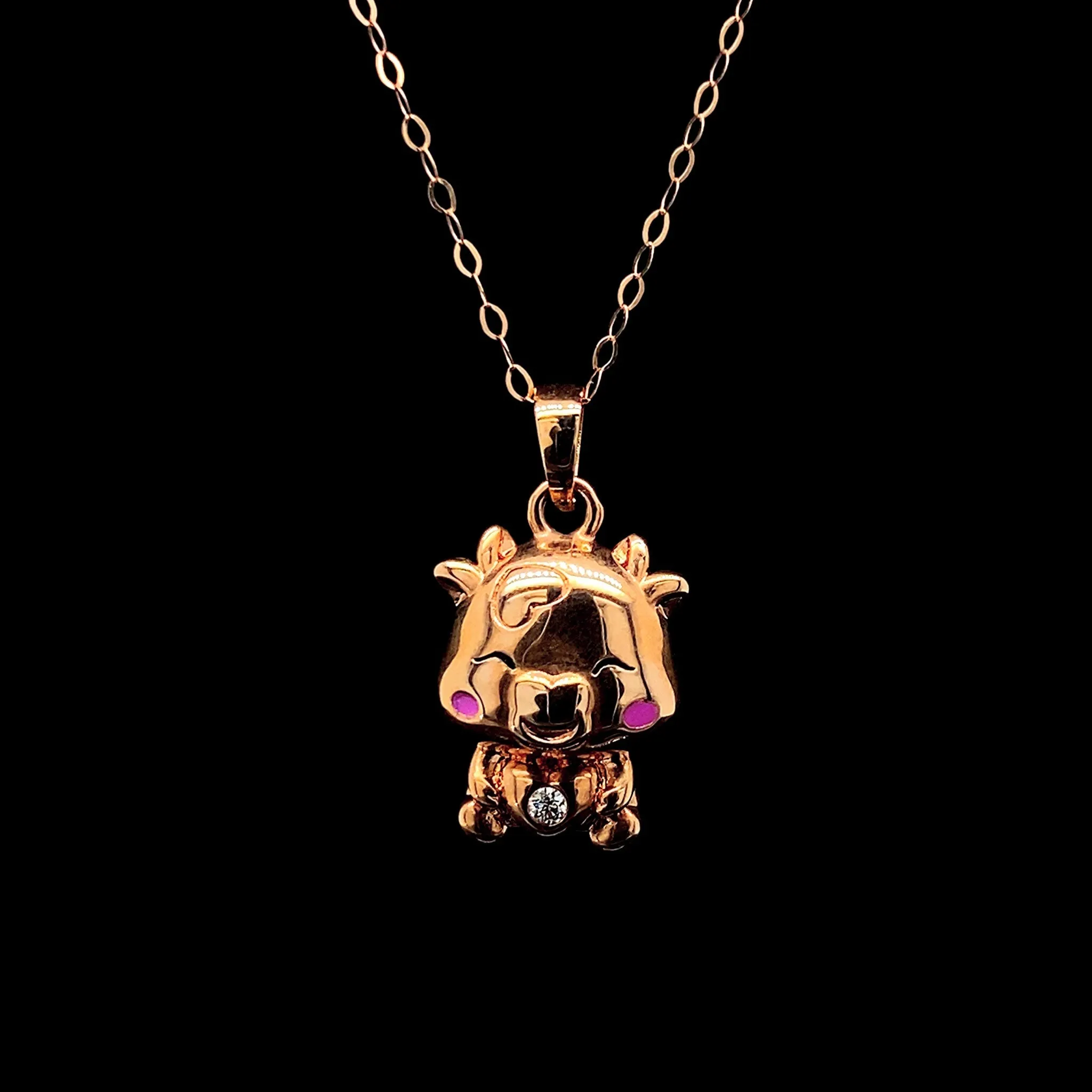 Rose Lucky Pig Diamond Necklace 18kt