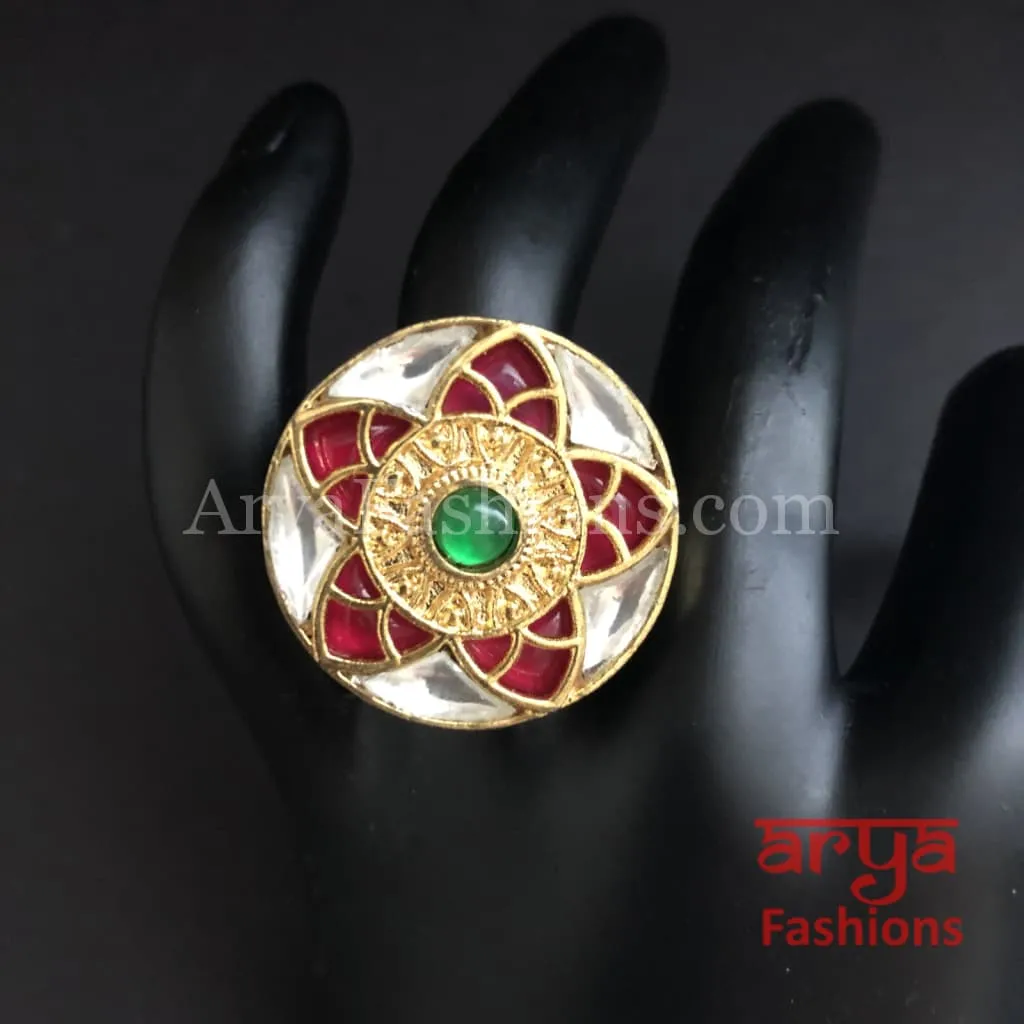 Round Kundan Jadau Statement Ring