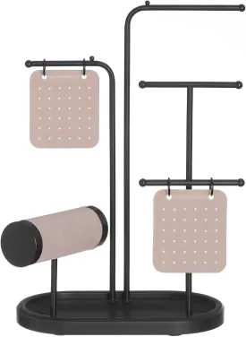 SONGMICS Jewelry Stand, Jewelry Organizer, Jewelry Display Holder with Metal Frame, 2 Earring Boards, 4 Hanging Rods, Necklace Earring Bracelet Holder, for Watches, Ink Black UJJS025B01