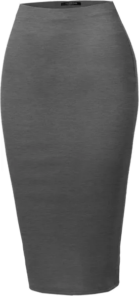 SSOULM Women's Work Office Stretchy Fitted Midi Pencil Skirt with Slit and Plus Size