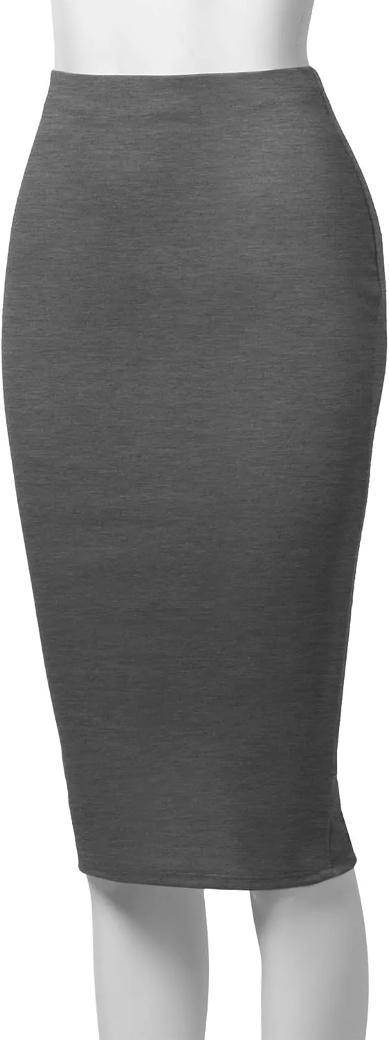 SSOULM Women's Work Office Stretchy Fitted Midi Pencil Skirt with Slit and Plus Size