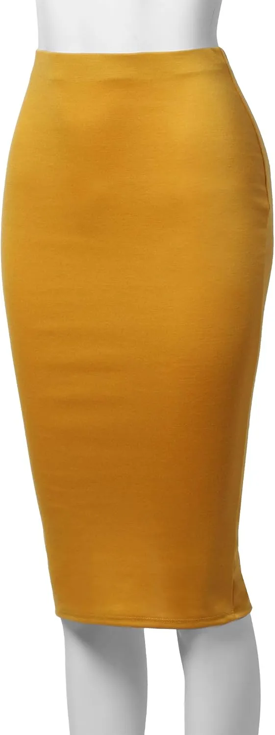 SSOULM Women's Work Office Stretchy Fitted Midi Pencil Skirt with Slit and Plus Size