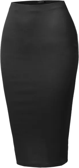 SSOULM Women's Work Office Stretchy Fitted Midi Pencil Skirt with Slit and Plus Size