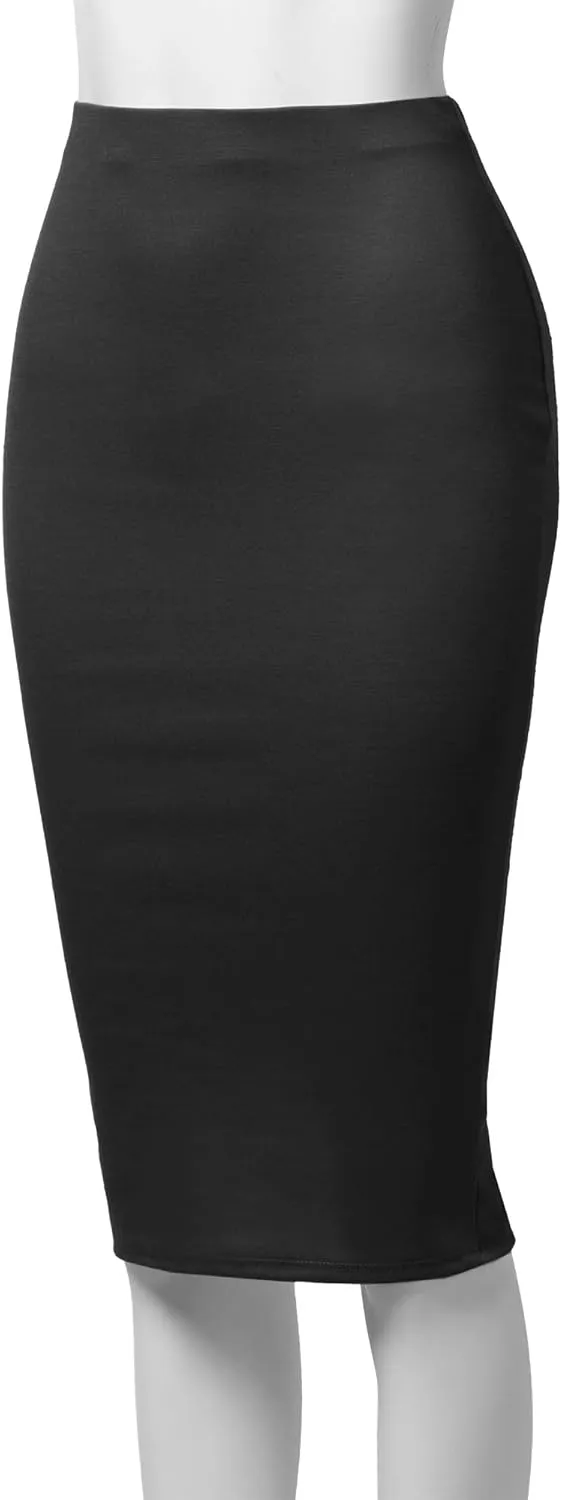 SSOULM Women's Work Office Stretchy Fitted Midi Pencil Skirt with Slit and Plus Size