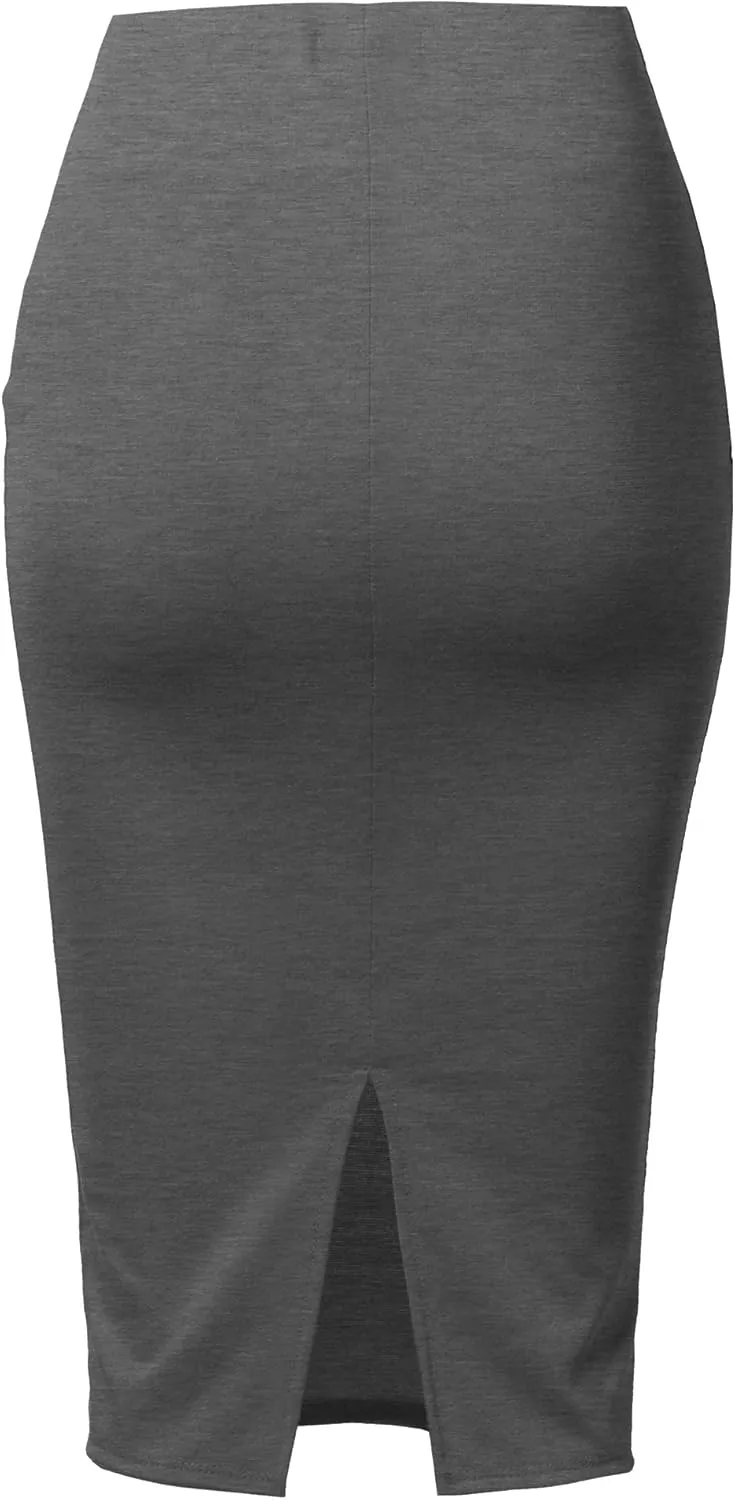SSOULM Women's Work Office Stretchy Fitted Midi Pencil Skirt with Slit and Plus Size