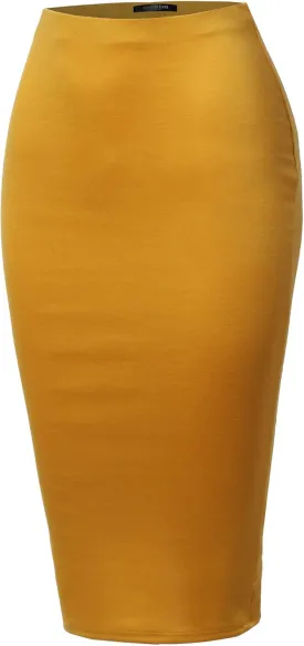 SSOULM Women's Work Office Stretchy Fitted Midi Pencil Skirt with Slit and Plus Size
