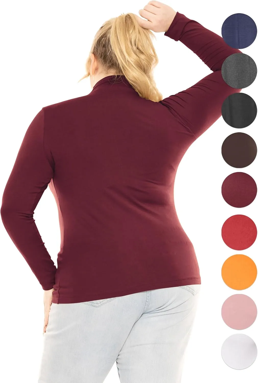 STRETCH IS COMFORT Women's and Plus Oh So Soft Long Sleeve Mock Turtleneck Top Regular and Relaxed Fit Everyday Wear XS-5XL