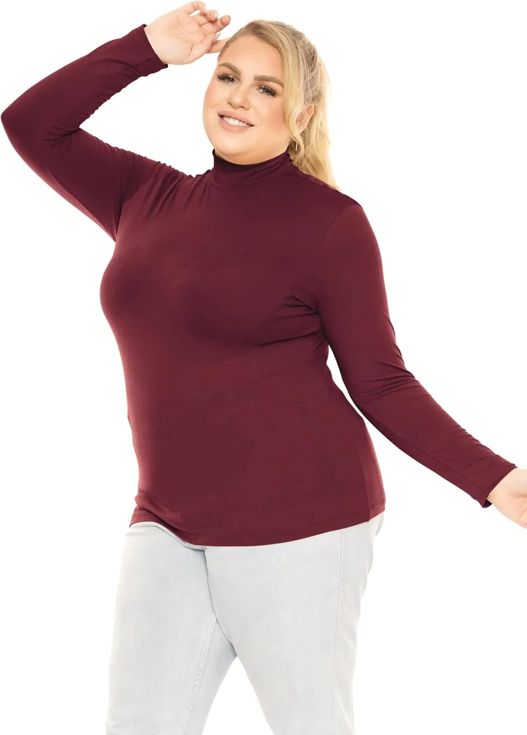 STRETCH IS COMFORT Women's and Plus Oh So Soft Long Sleeve Mock Turtleneck Top Regular and Relaxed Fit Everyday Wear XS-5XL