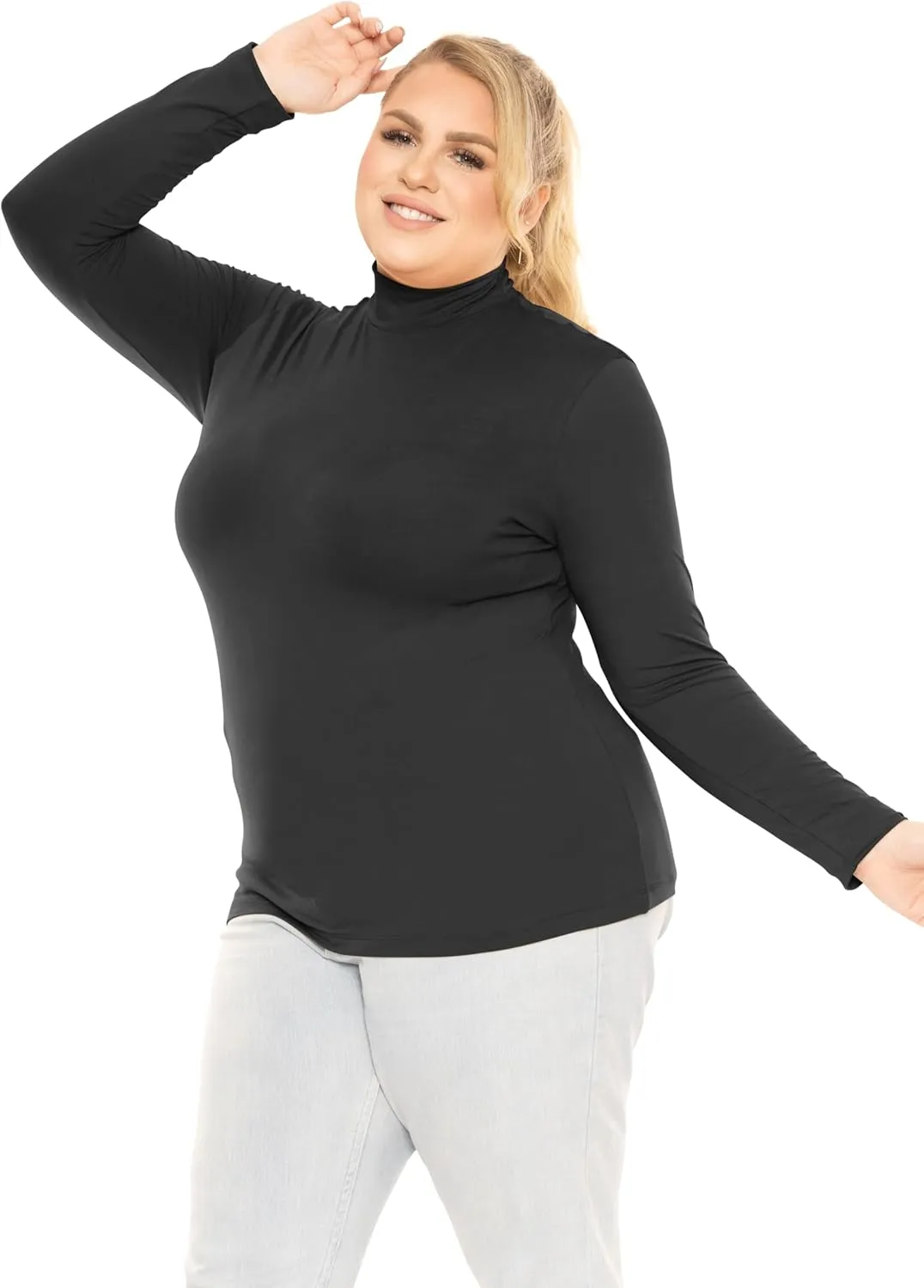 STRETCH IS COMFORT Women's and Plus Oh So Soft Long Sleeve Mock Turtleneck Top Regular and Relaxed Fit Everyday Wear XS-5XL