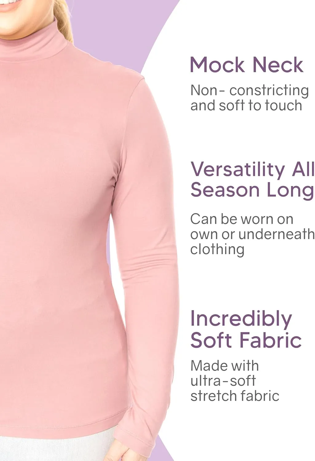 STRETCH IS COMFORT Women's and Plus Oh So Soft Long Sleeve Mock Turtleneck Top Regular and Relaxed Fit Everyday Wear XS-5XL