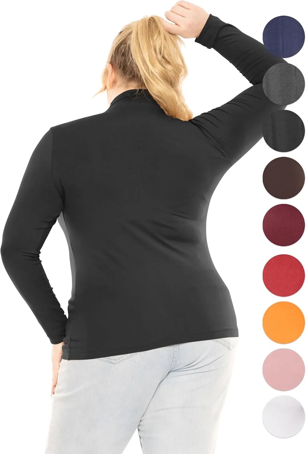 STRETCH IS COMFORT Women's and Plus Oh So Soft Long Sleeve Mock Turtleneck Top Regular and Relaxed Fit Everyday Wear XS-5XL