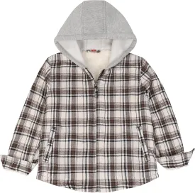ThCreasa Unisex Toddler Boys Girls Plaid Zip Up Flannel Hooded Jacket Sherpa Lined Shacket with Hand Pockets