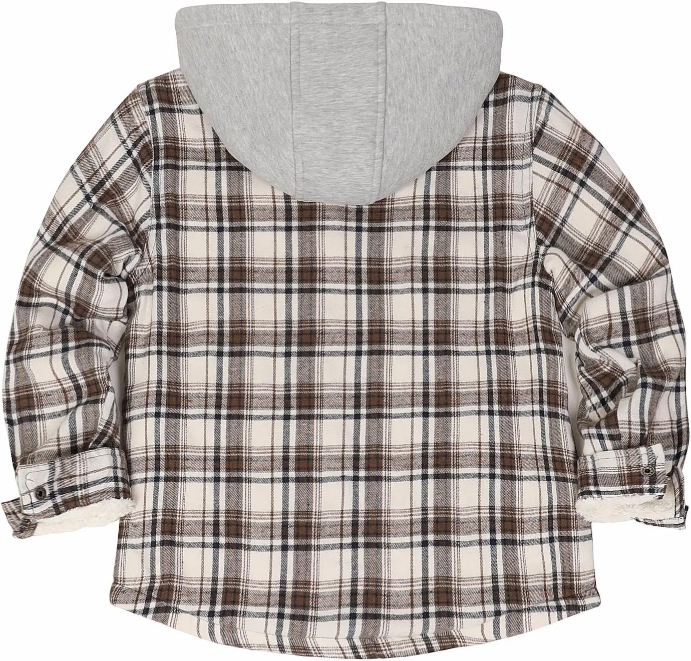 ThCreasa Unisex Toddler Boys Girls Plaid Zip Up Flannel Hooded Jacket Sherpa Lined Shacket with Hand Pockets