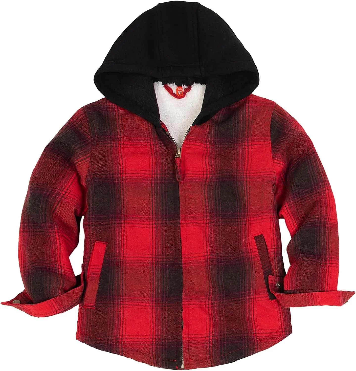 ThCreasa Unisex Toddler Boys Girls Plaid Zip Up Flannel Hooded Jacket Sherpa Lined Shacket with Hand Pockets