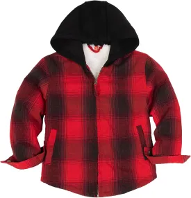 ThCreasa Unisex Toddler Boys Girls Plaid Zip Up Flannel Hooded Jacket Sherpa Lined Shacket with Hand Pockets