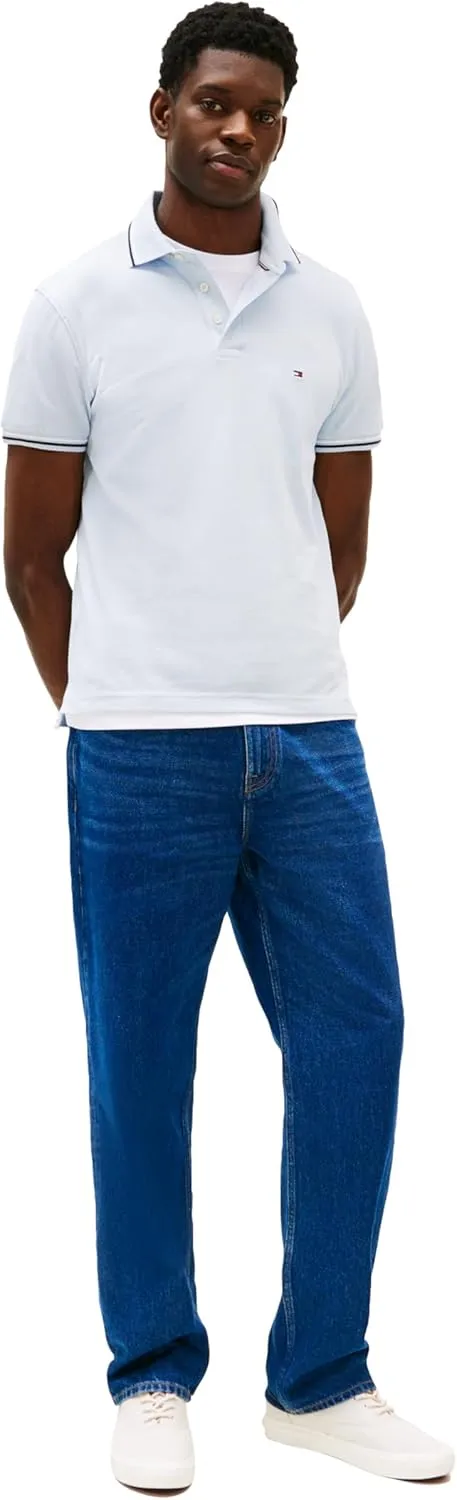 Tommy Hilfiger Men's Short Sleeve Casual Polo Shirts in Slim Fit with Stretch and Cuff Designs