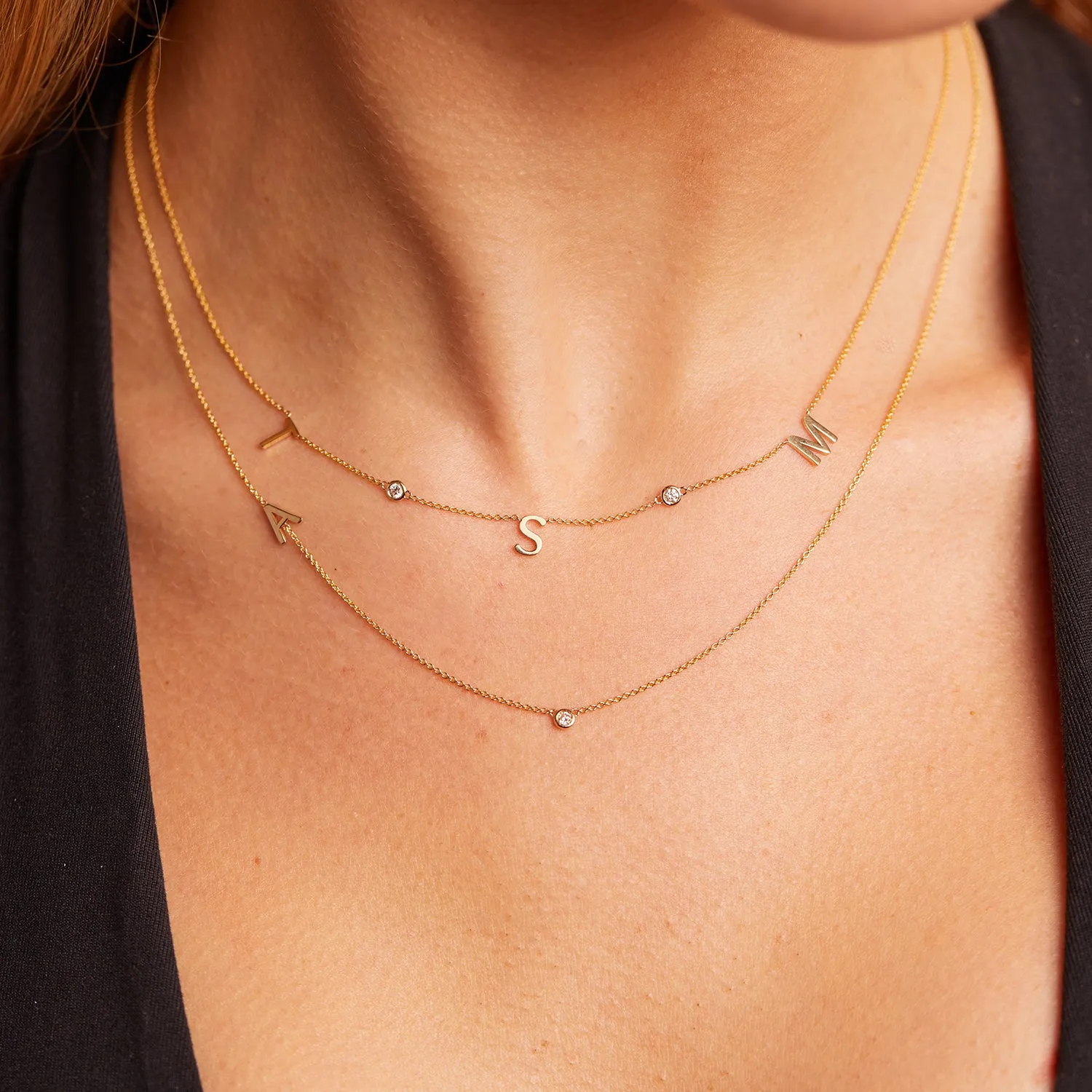 Triple Letter Diamond Bezel Necklace