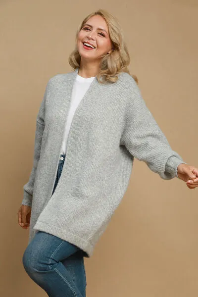 Umgee Full Size Wool Blend Open Front Lantern Sleeve Cardigan
