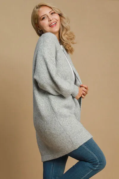 Umgee Full Size Wool Blend Open Front Lantern Sleeve Cardigan
