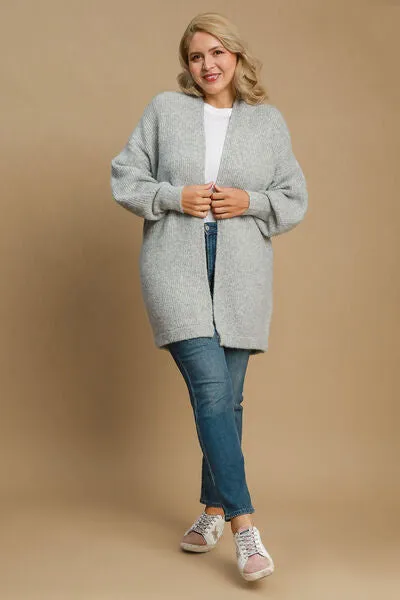 Umgee Full Size Wool Blend Open Front Lantern Sleeve Cardigan
