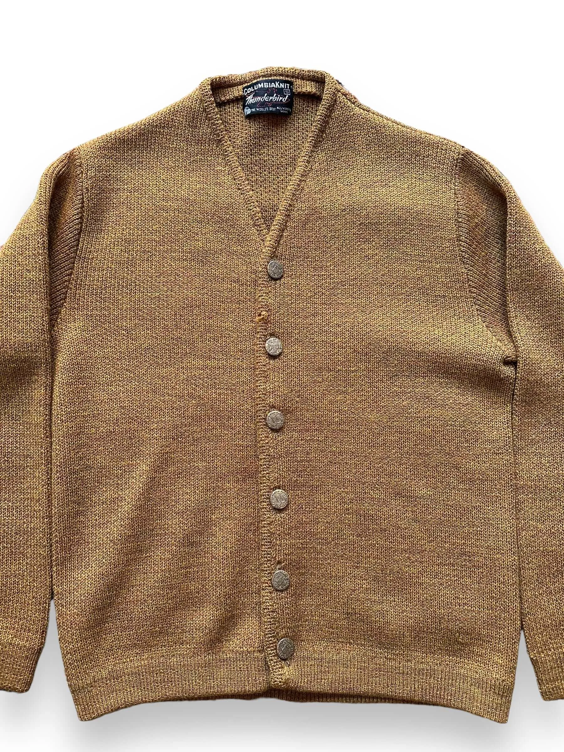 Vintage 1950s Columbia Knit Thunderbird Gold Wool Cardigan SZ S