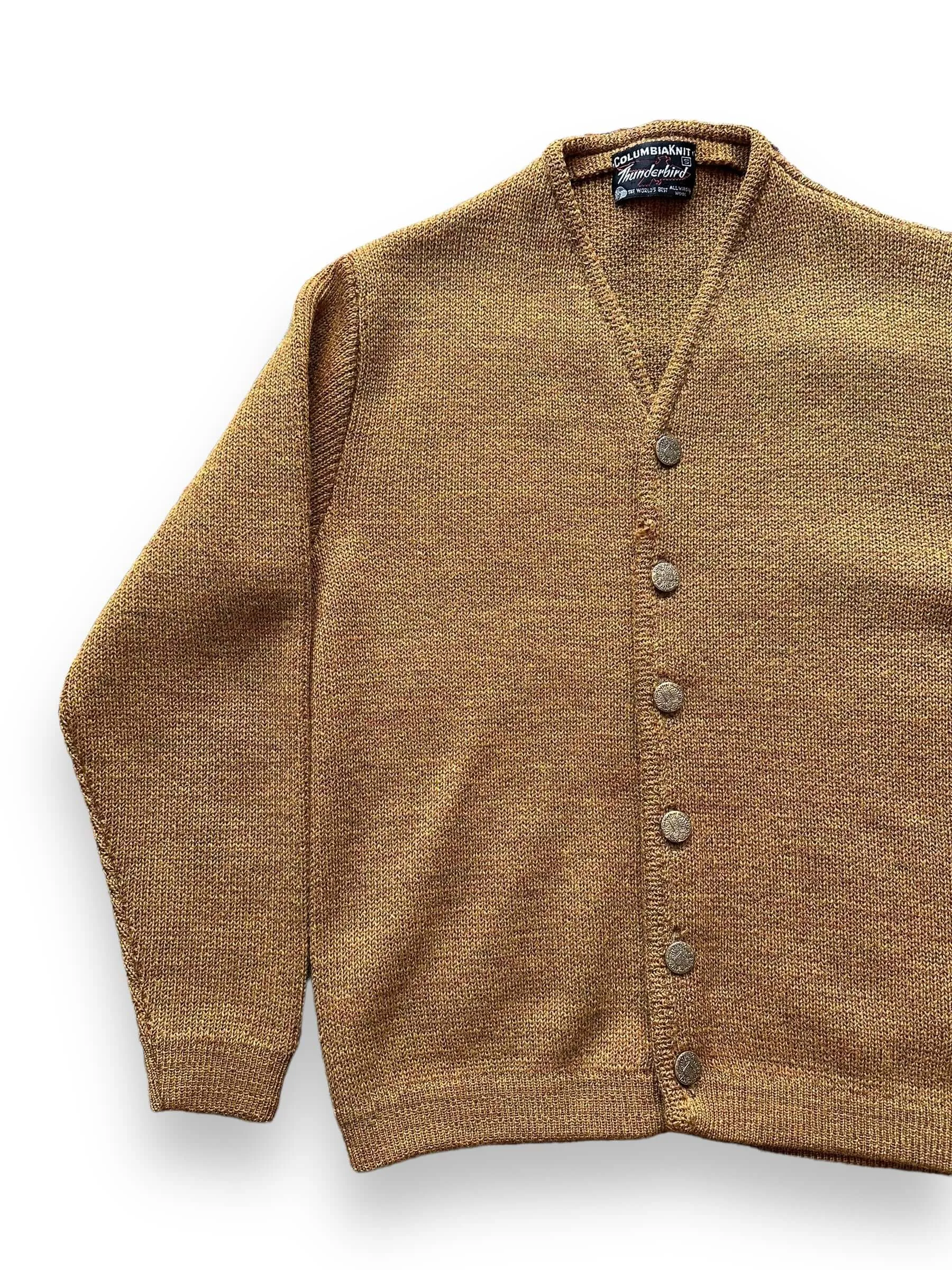 Vintage 1950s Columbia Knit Thunderbird Gold Wool Cardigan SZ S
