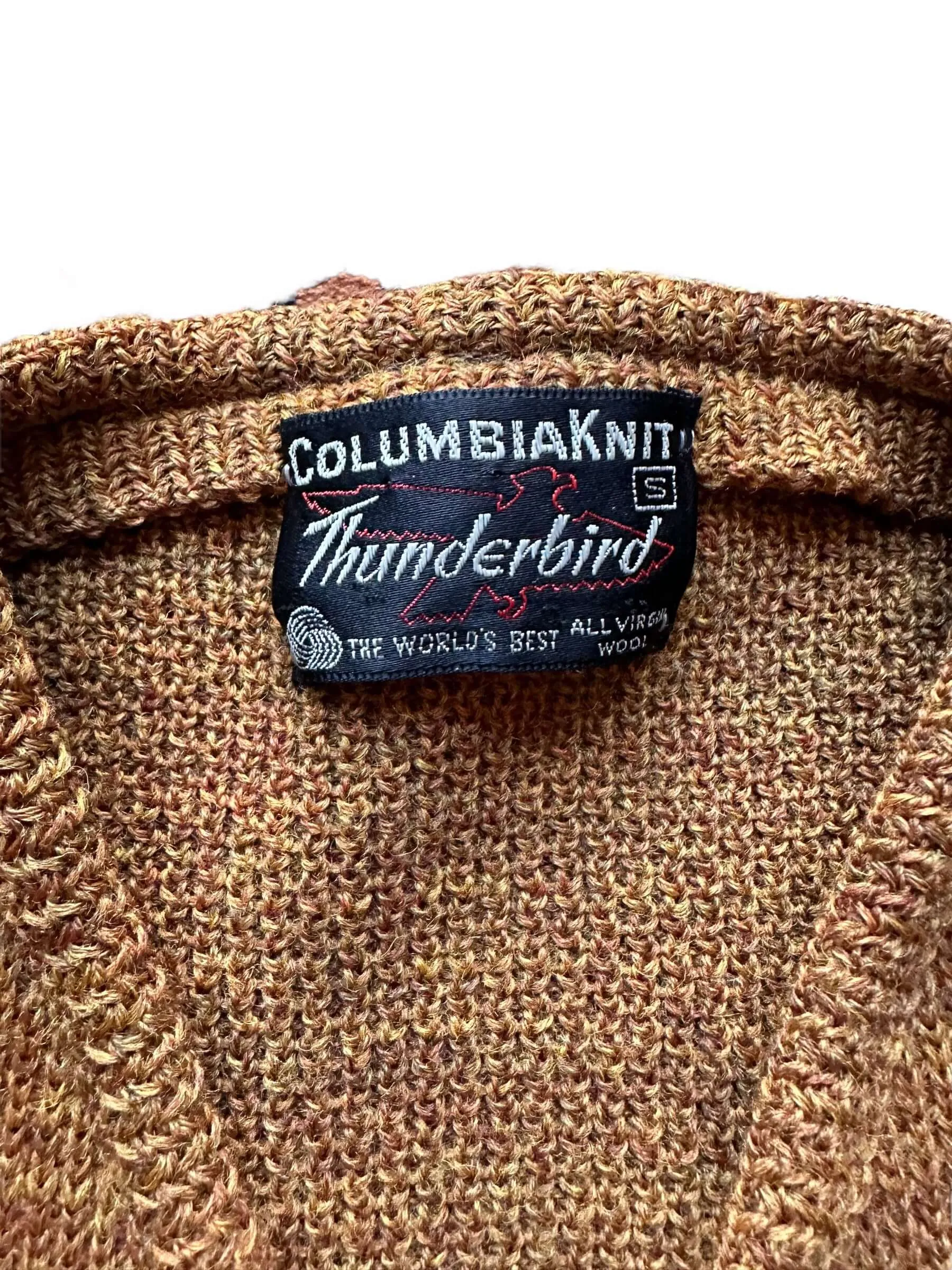Vintage 1950s Columbia Knit Thunderbird Gold Wool Cardigan SZ S