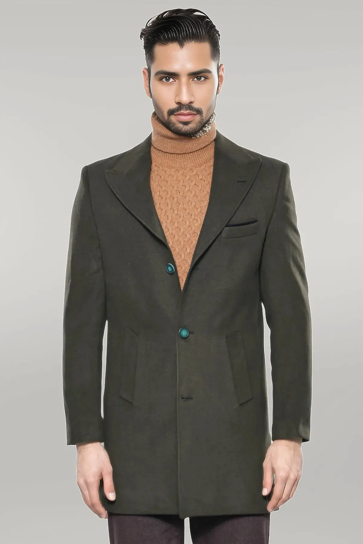 Wide Lapel Green Men Peacoat - Wessi