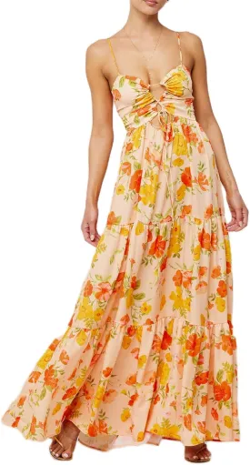 Women Boho Tie Shoulder Maxi Dress Y2k Floral Smocked Long Dress Sleeveless Flowy Summer Beach Sundress