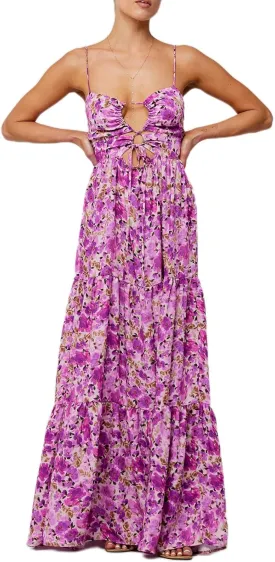 Women Boho Tie Shoulder Maxi Dress Y2k Floral Smocked Long Dress Sleeveless Flowy Summer Beach Sundress