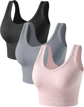 Womens Crop Tops Basic Sleeveless Both V-Neck and Round Neck 3 Pieces Black White Ribbed Seamless Casual Cami Tank Tops