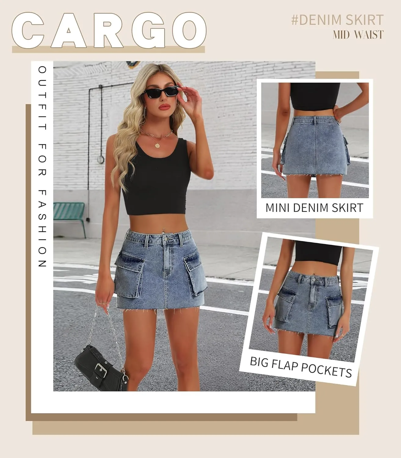 Womens Denim Cargo Skirt Low Waist Y2k Mini Jean Skirts with Flap Pockets