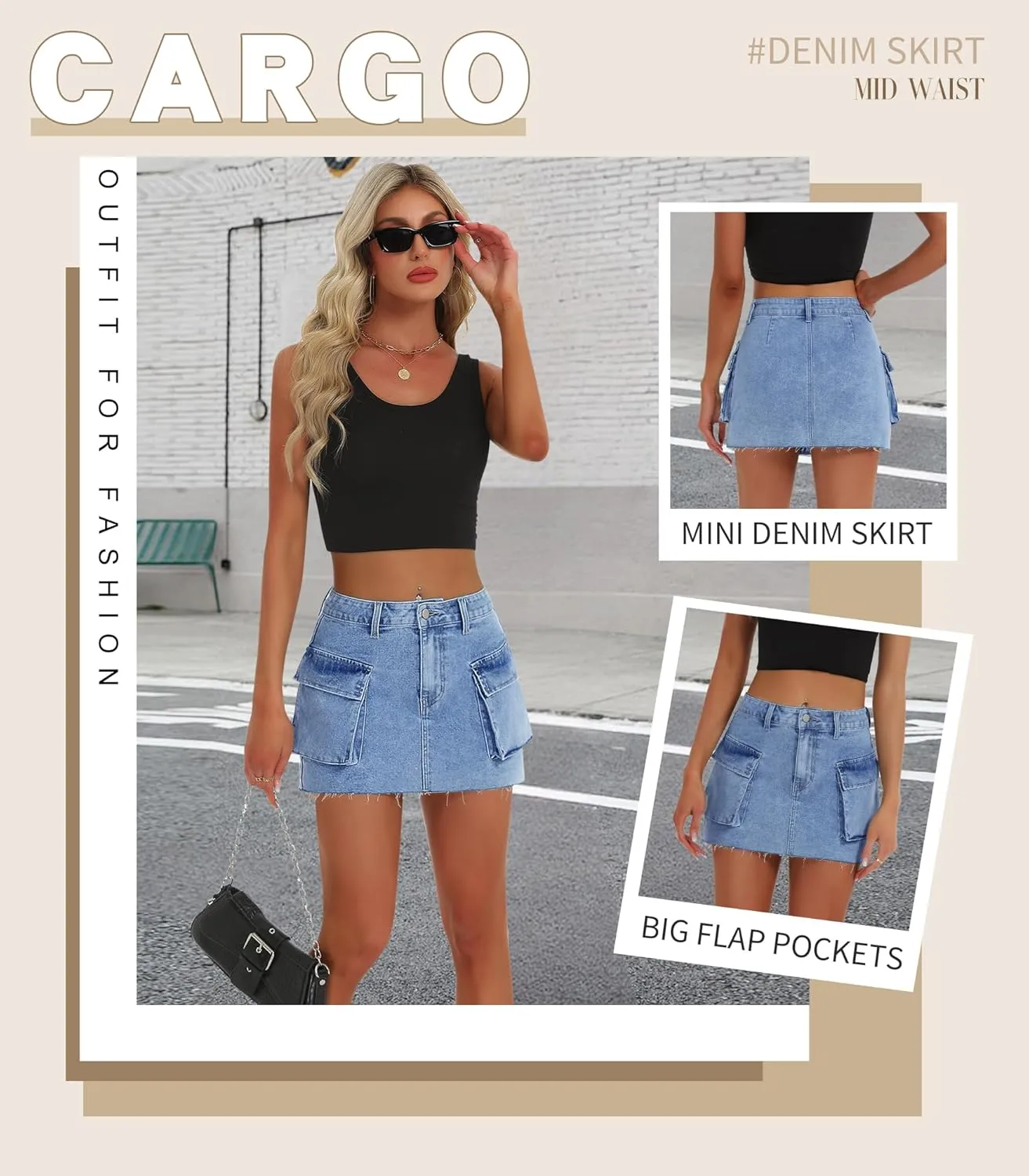 Womens Denim Cargo Skirt Low Waist Y2k Mini Jean Skirts with Flap Pockets
