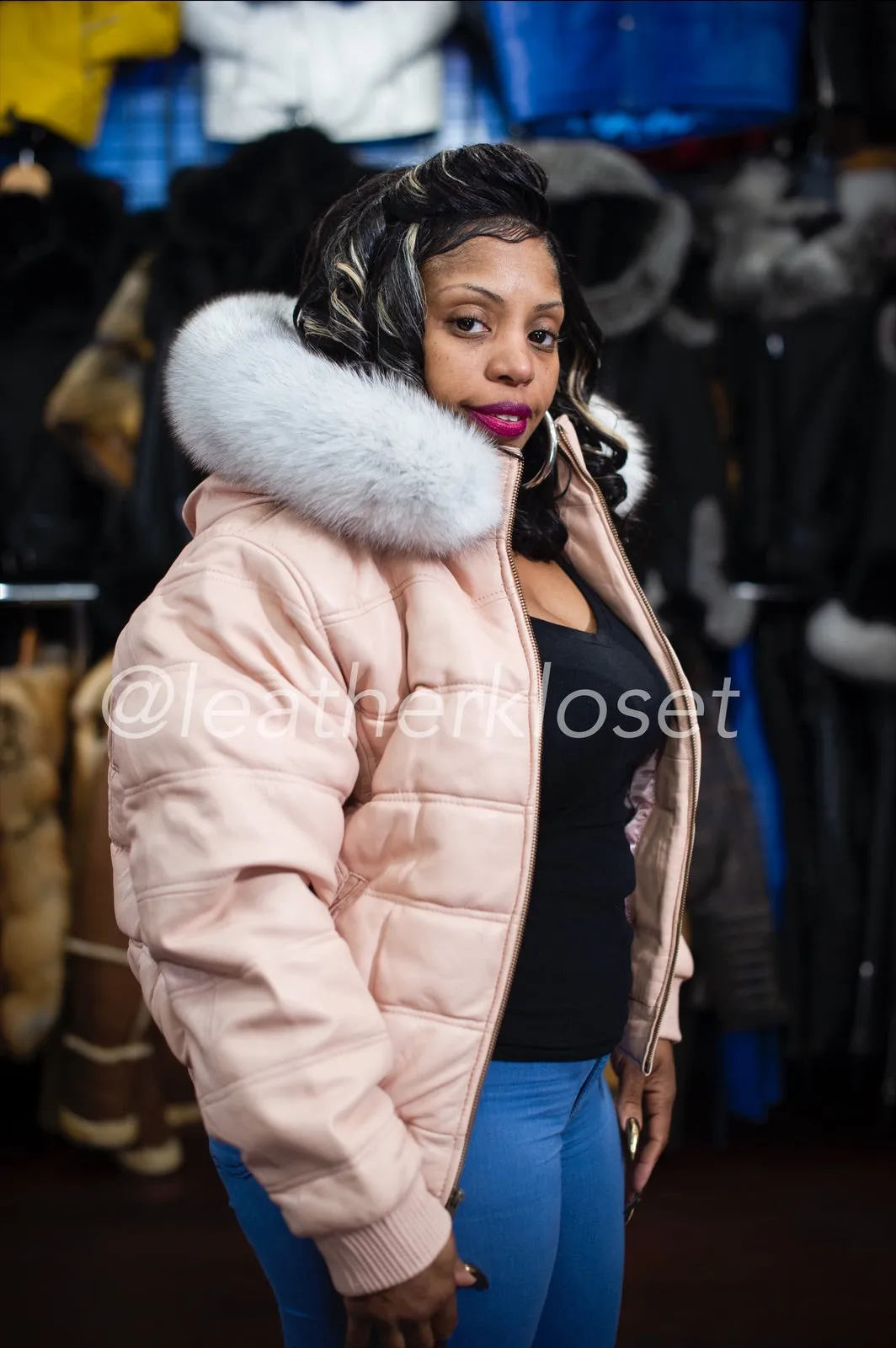 Women's Leather Snorkel Bomber Jacket [No Headband]
